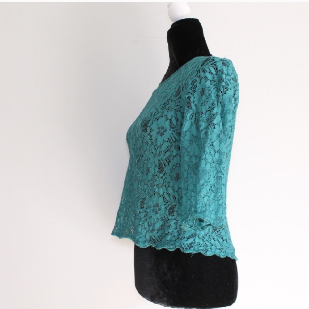 Lace Teal 3/4 length Blouse Size 6